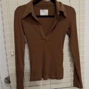 Brown Ribbed Long Sleeve Top citizens of humanity